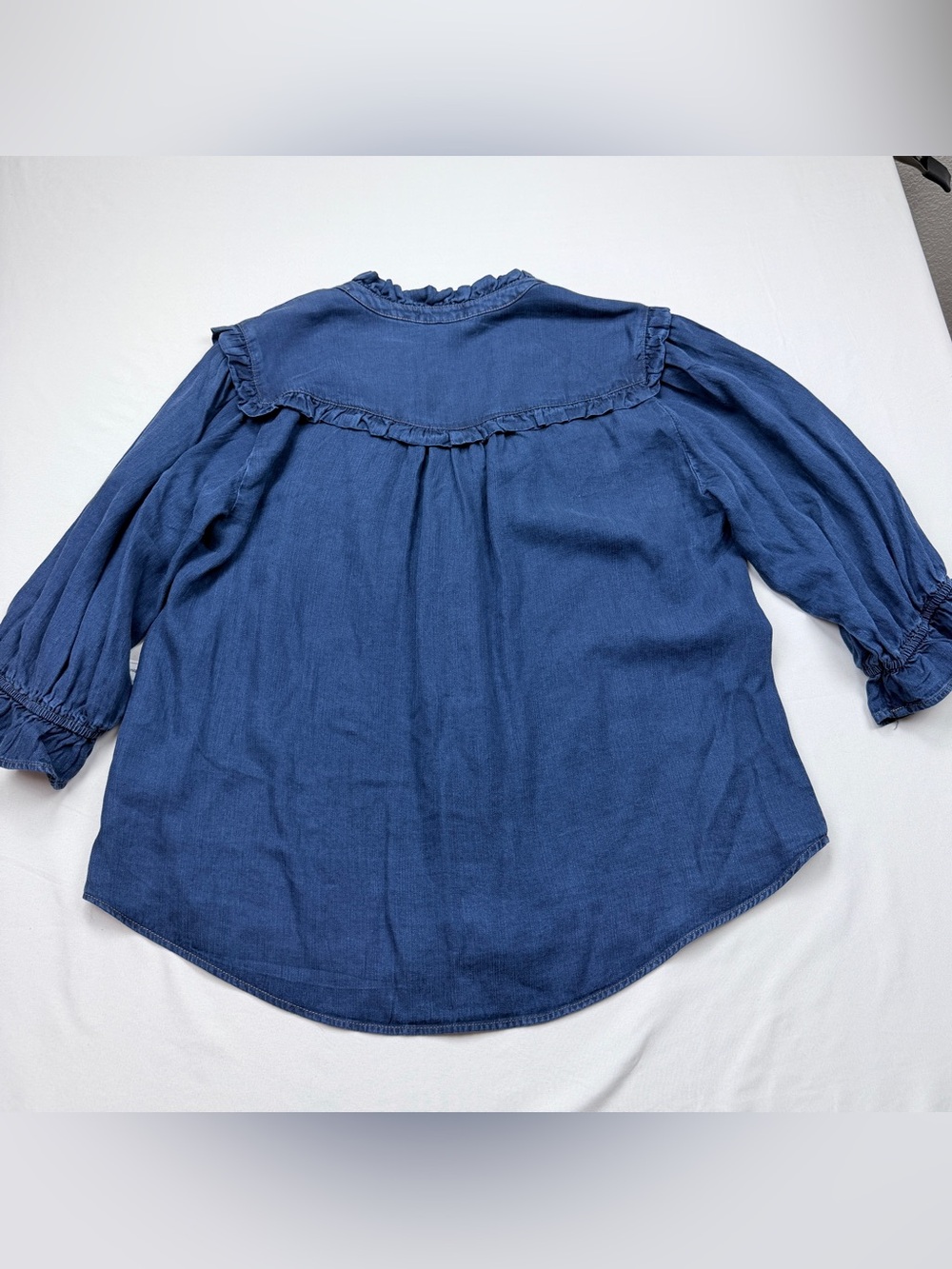 Democracy Navy Ruffle-Trim Button Front Blouse - Picture 2 of 10